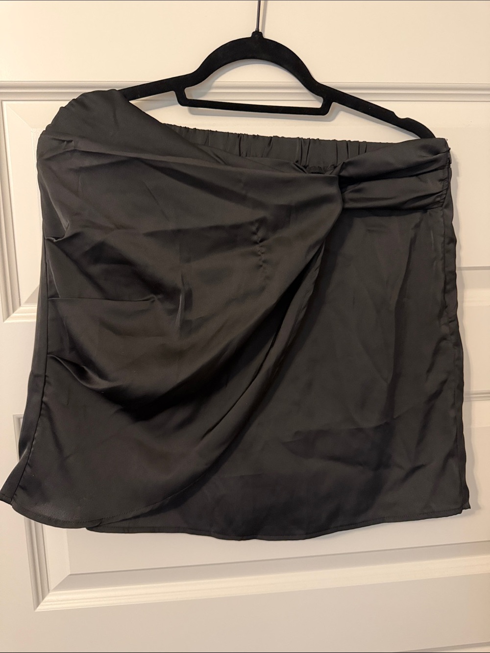 Satin Draped Mini Skirt - Black